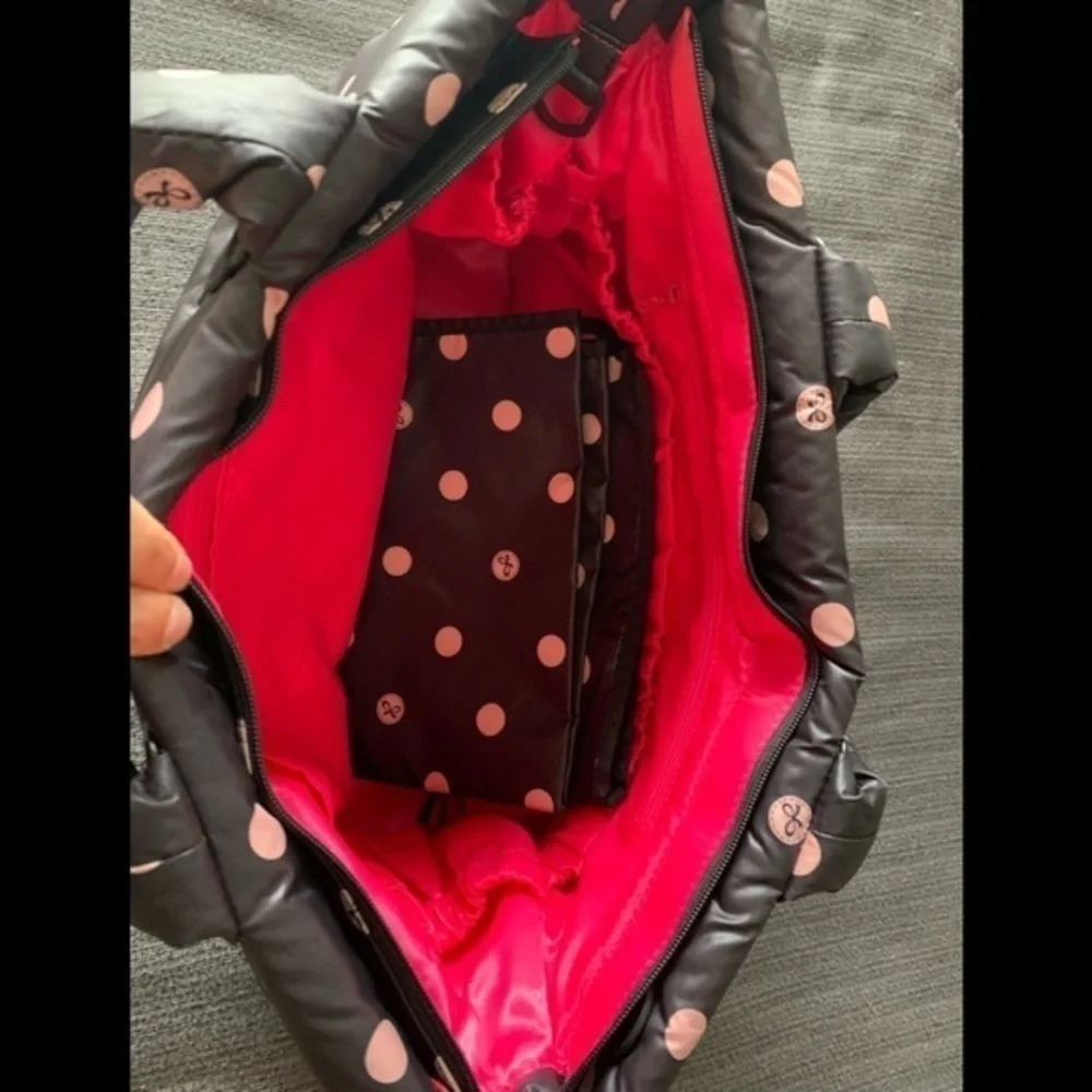 CiPU Large Polka Dot Diaper Baby Tote Bag Black Dark Brown Pink